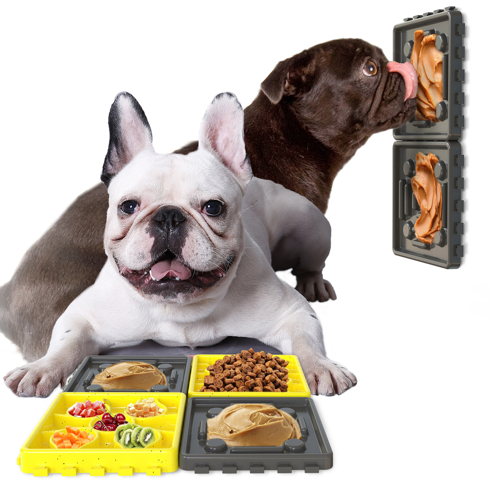 Interactive Dog Bowls Treat Dispensing 4-pack Slow Feeder Pad Licking Mat Training