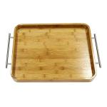 Professional Rectangle Bamboo Serving Tray Food Tray With Stainless Steel Handle