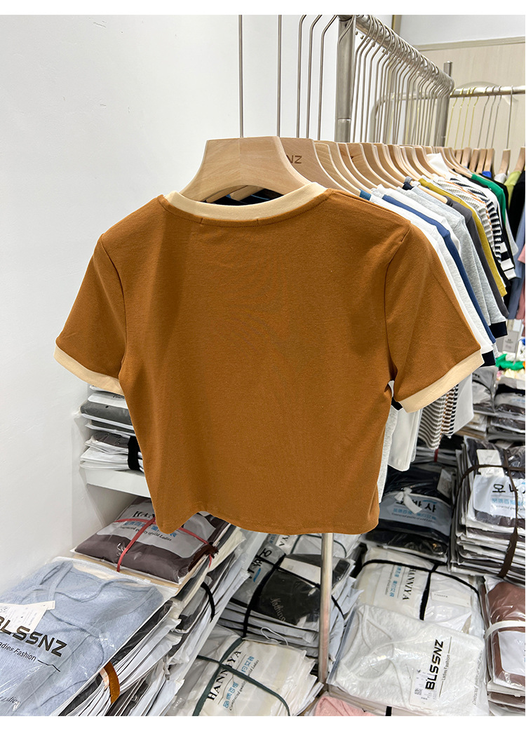 American Color Vintage Contrast Printed Short-Sleeved T-shirt S-2XL or Customize Size