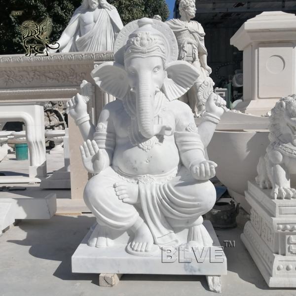 Lord Ganesh Statues Marble Sculpture Life Size Hindu God Garden Statue White
