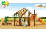 Kindergarten Wooden Playground Slide 1250*1350*520 Cm With Climbing Bridge