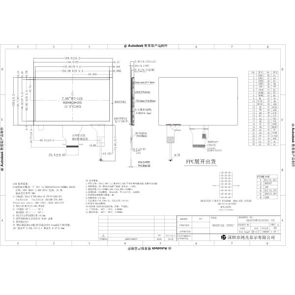 800x480 Monitor LCD Touch Screen 7 Inch RG Interface TN 12 O'Clock Super Wide View