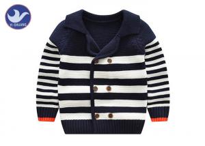 China Tailored Collar Boys Kids Sweater Coat Stripes Contrast Color Edge Outwear on sale