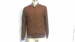 Wholesale Zip Through Tan PU Leather Bomber Jacket With Tipped Rib Trim TW83211 from china suppliers