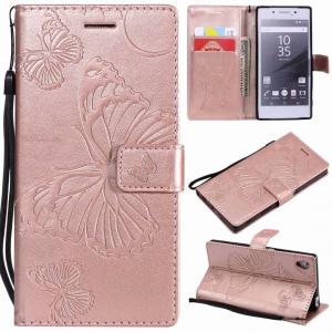 China Sony Xperia Z5 Embossing 3D Butterfly Leather Bracket Stand Wallet Case with wristlet strap on sale