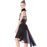 MiDee Lyrical Dress Modern Dance Costumes Heavy Sequins Silver/Back With Feather
