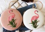Trendy Cute Flamingos Embroidered Evening Bag With Sparkle Crystal Handle