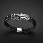 New punk bracelet stainless steel magnetic clasp skull braided leather bracelet