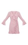 2018 Summer Fashion Women Dusty Pink Frill Tea Dress With Horn Sleeve
