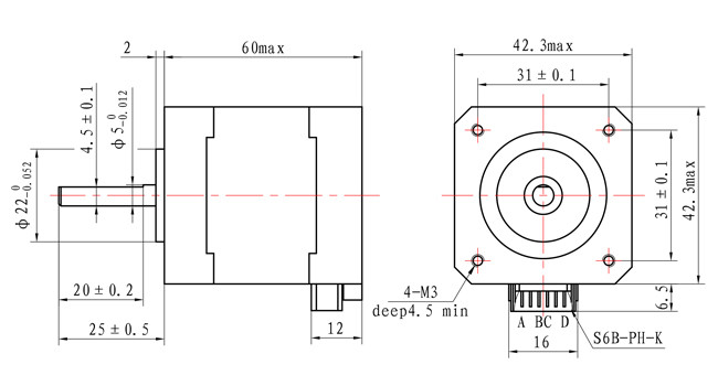 0.65N.M NEMA 17 Stepper Motor 60mm Nema 17 1.8 Stepper Motor