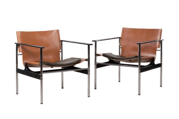 Charles Pollock Lounge Armchairs / Charles Pollock Model 657 Sling Lounge Chairs
