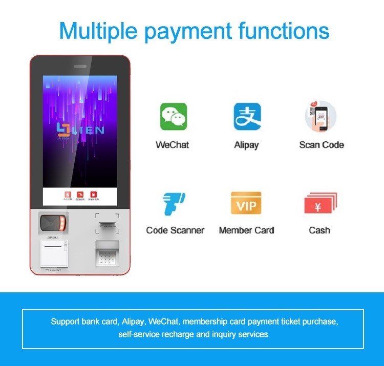 Movie Tickets Printing Wall Mounted Kiosk With Pinpad And NFC Card Reader