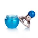 50ml Cylindrical Blue Frosted Glass Bottle With Golden Lid For Empty Cream Jar