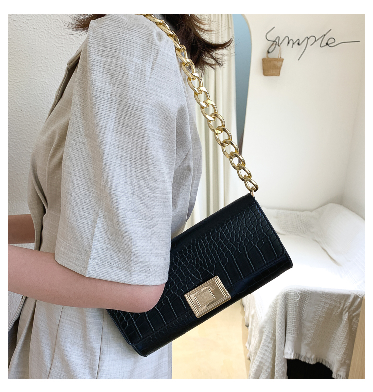 2020 Fashion Women's Underarm Bag Small Square Handbag with Chain and Crocodile Pattern