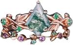 Solid Rose Gold 1.25ct Natural Inspired Leaf Moss Agate Jewelry Cluster Emerald