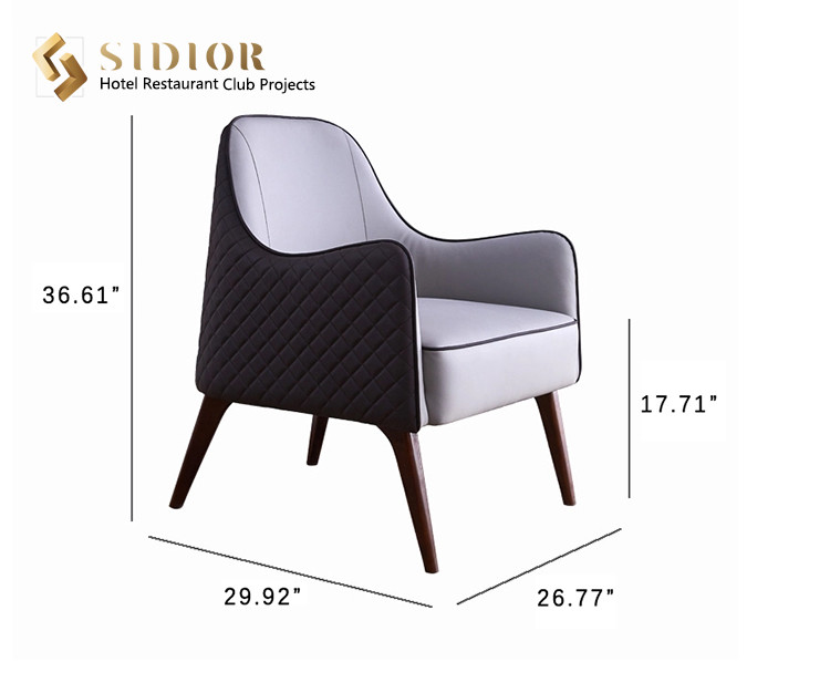 72cm Comfortable Dark Grey Leather Armchair With Solid Wood Legs