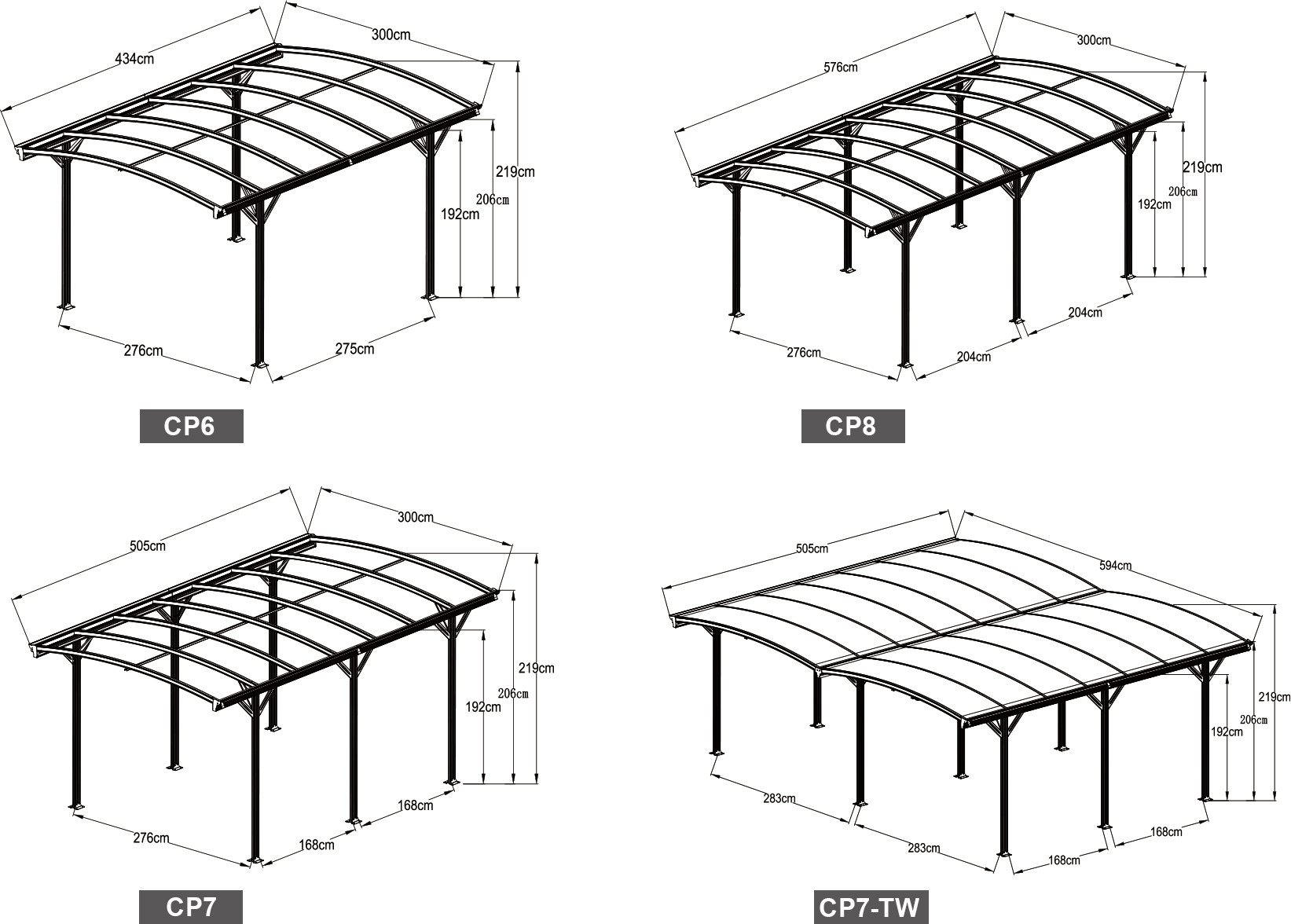 Carport Polycarbonate Aluminum Frame Carport 1.1mm CP7