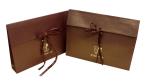 Shining Brown Recycle Paper Carrier Bag Gold Foil Stamped Logo , Ribbon Closure