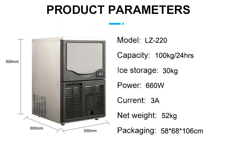 100kg LZ-220 Air Cooled Granular Ice Machine for Food Storage in Durable Construction