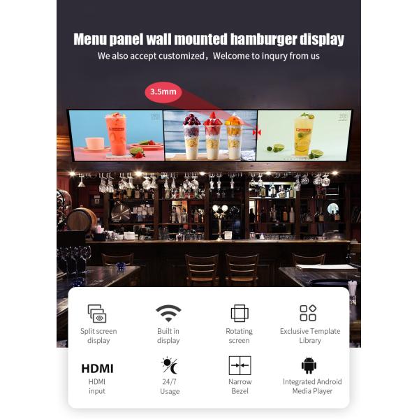 16.7M 49" Wall Mount Digital Menu Board 500cd/m2 For Restaurant