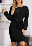 Knit Solid Color Slim Women'S Long Sleeve Off - Shoulder Dress Clothing For