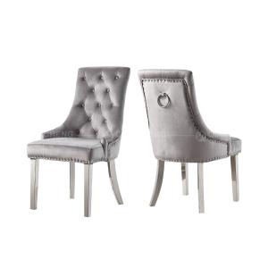 Wholesale Velvet Tufted 54x64x100cm Gray Upholstered Dining Chairs Stainless Steel Foot from china suppliers