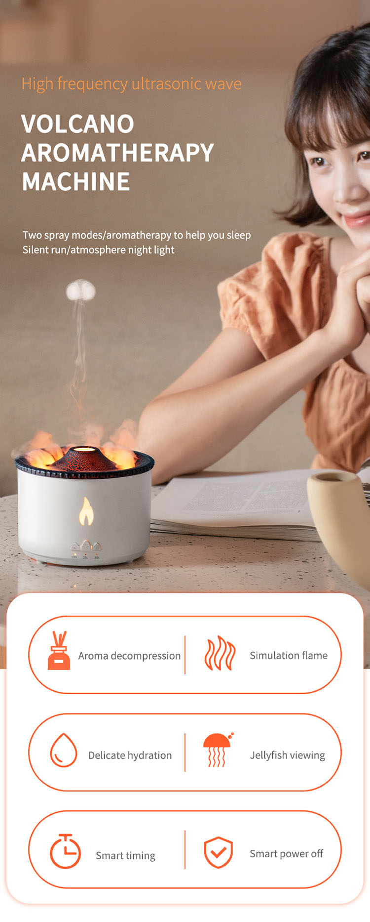 Electric Essential Oil Aroma Diffuser With Remote Ultrasonic Smart Aroma Diffuser Volcano 360ML Humidifier Flame
