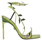 Papaya Green Pointed Toe Stiletto Heels Raffia Trims Open Toe Ankle Strap