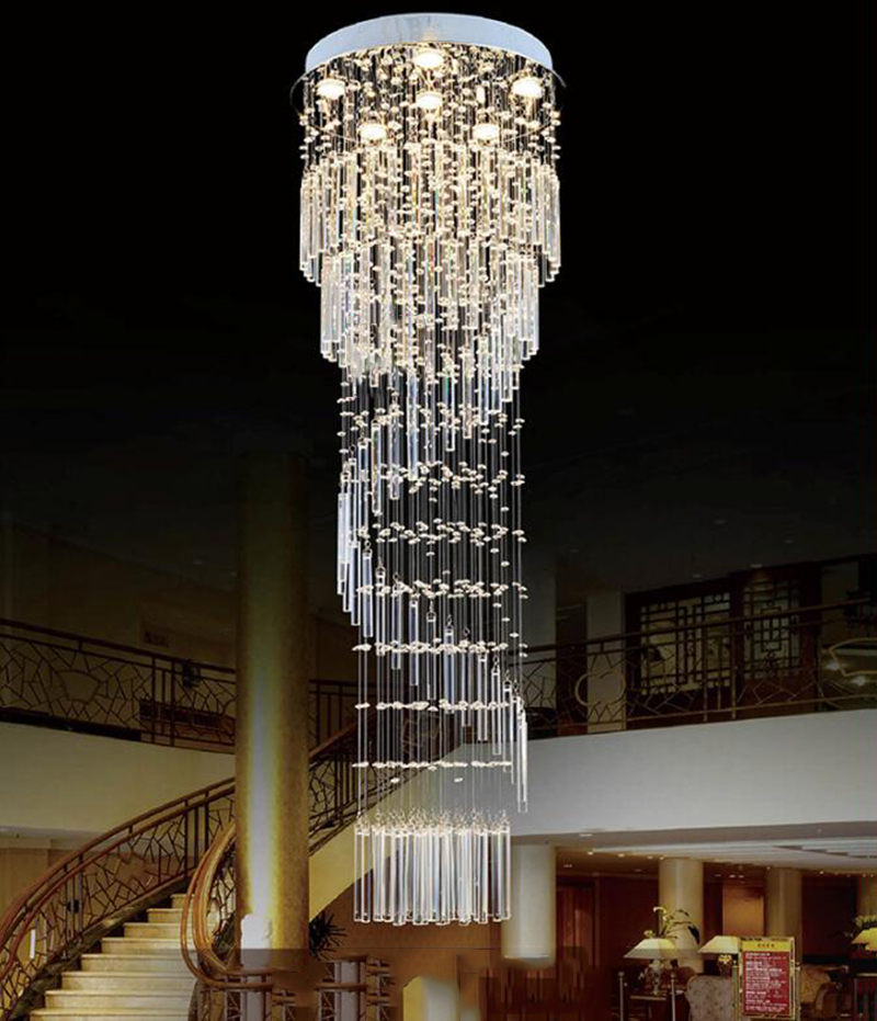 K9 Crystal Chandelier Modern Flush Mount Crystal Light Spiral Ladder Luxury staircase long chandelier(WH-NC-17)