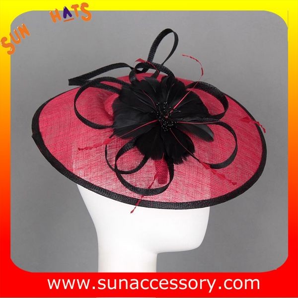 0916 fashion red sinamay fascinators hats and caps with feather ,Fancy Sinamay fascinator from Sun Accessory