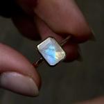 Unique Solid 925 Sterling Silver 18K Gold Plated Ring Large Moonstone Ring Fine