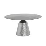 Round Stainless Steel Dining Table Shiny Silver Wave Panel Natural Marble Top