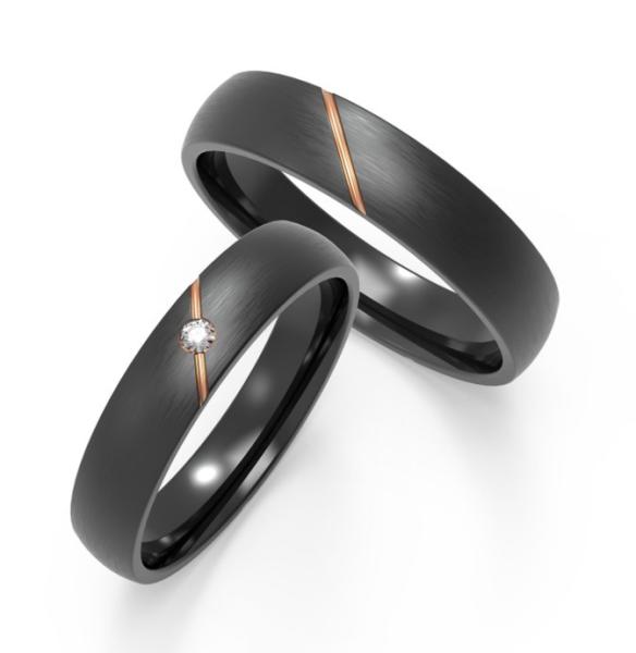Matte Black Titanium Fashion Men Jewelry With Diagonal Rose Gold Inset Zircon