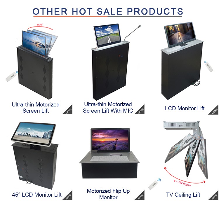Electric smart office 17.3 inch retractable monitor pop up screen with name card screen