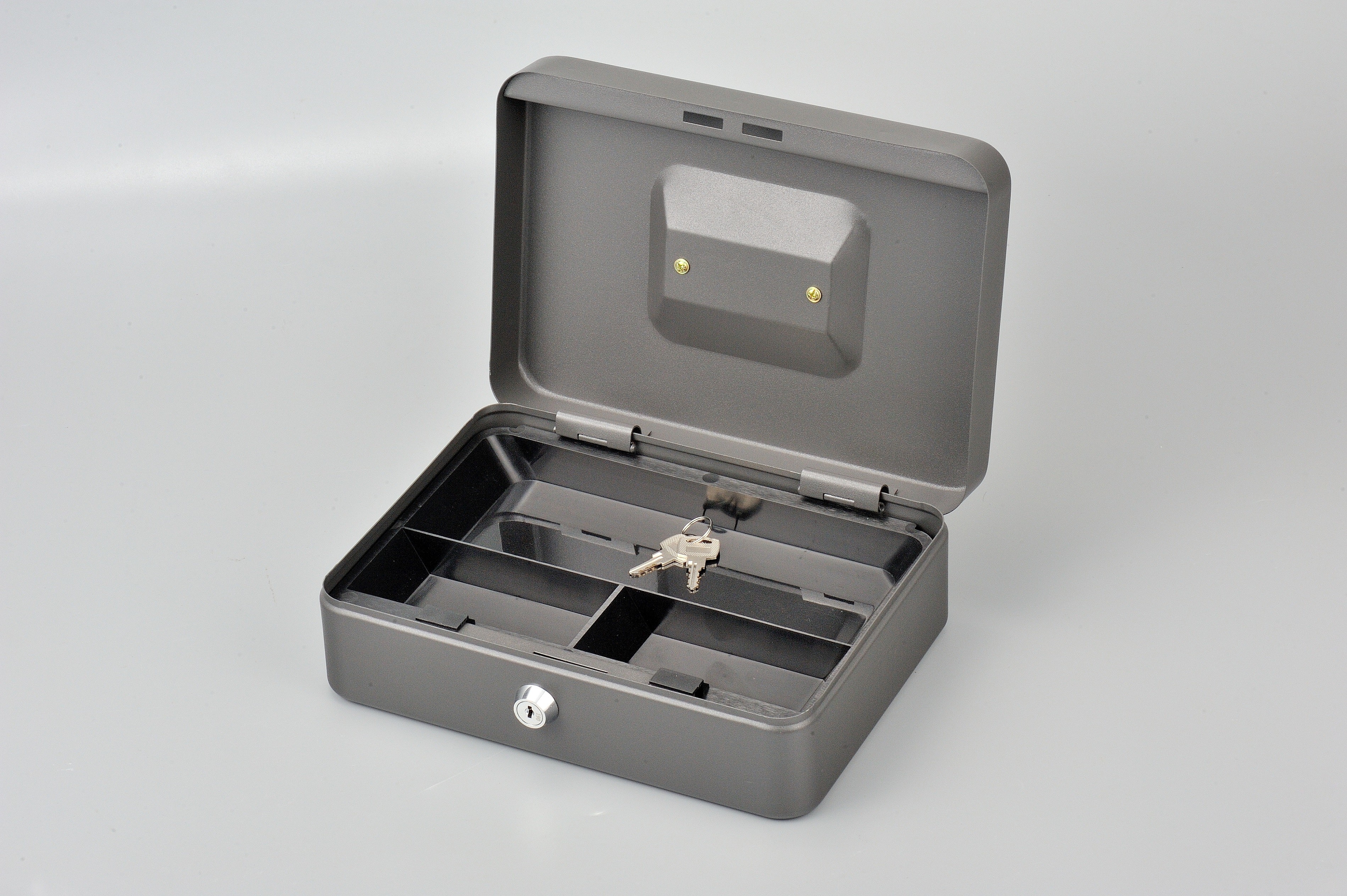 Three Cell Metal Cash Box With Lock Coin Storage Money Safe Wear Resistance