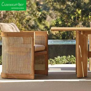 Wholesale Courtyard Dining Armchair in Solid Teak Wood with Outdoor Foam Cushion and Water-Resistant Fabric from china suppliers