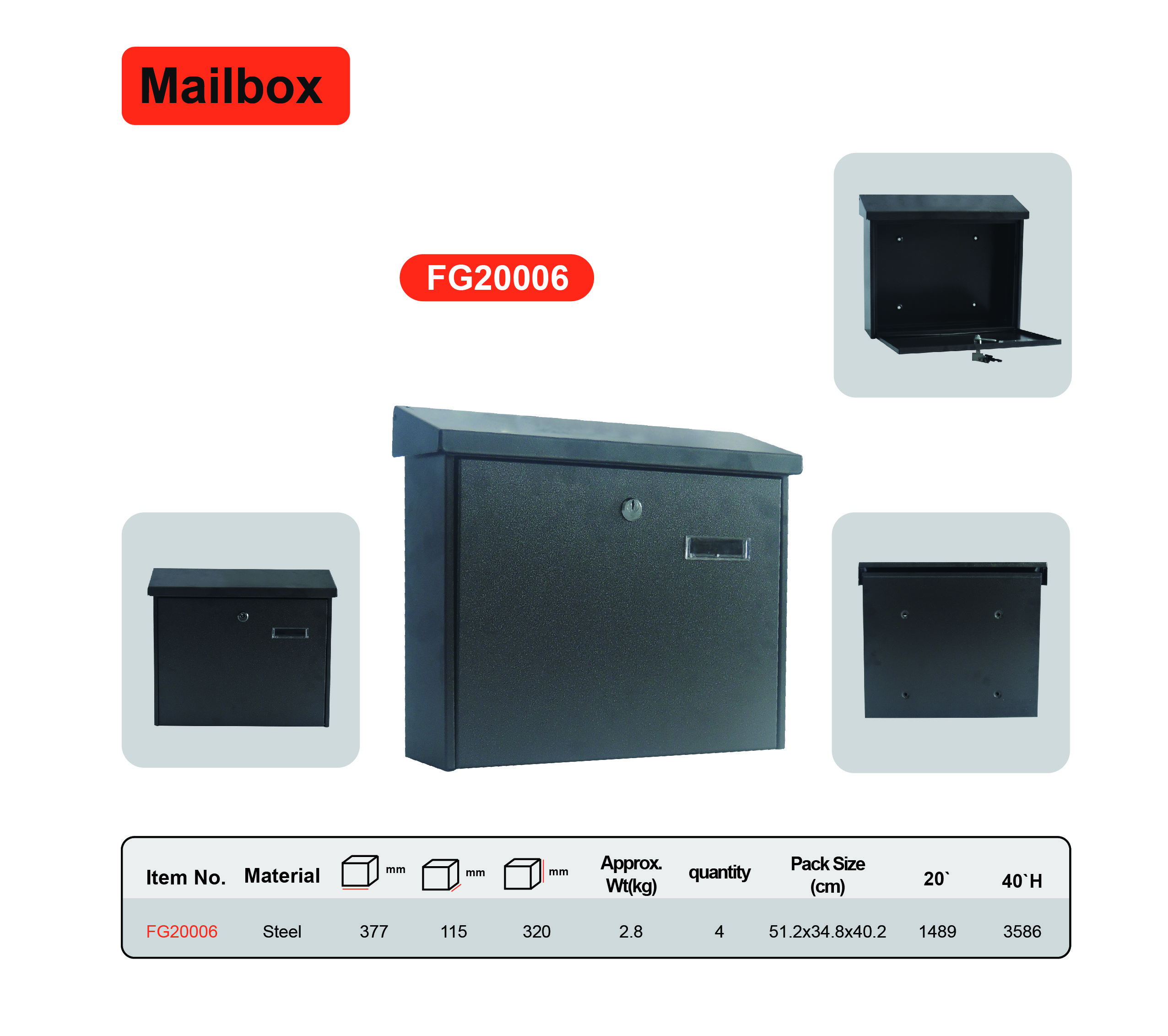 Galvanized Steel Waterproof Modern Wall Mounted Mailbox Rust Resistant