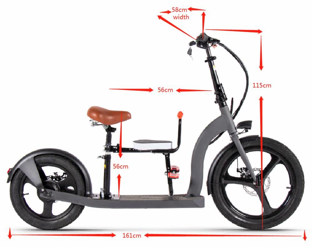 16 Inch Electric Scooter Cycle Adult Bike Front 20 Inch Rear Big Tyre 36v 10Ah
