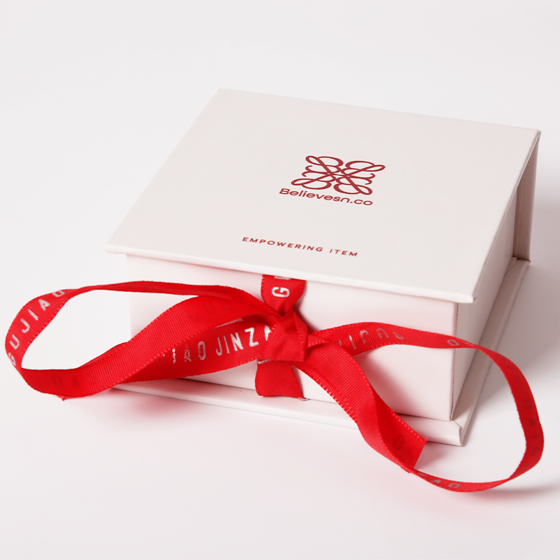 Logo Printed Magnetic Paper Box with Red Ribbon Custom Size Christmas Gift Packaging