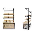 Supermarket Fruit And Vegetables Shelves Customized Size Steel Wood Frame