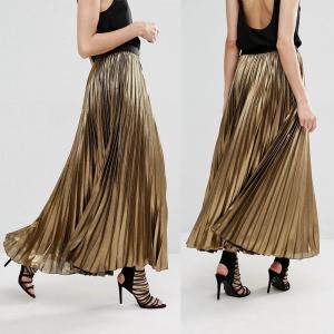 China Custom service women clothes latest skirts design gold long pleated skirt on sale