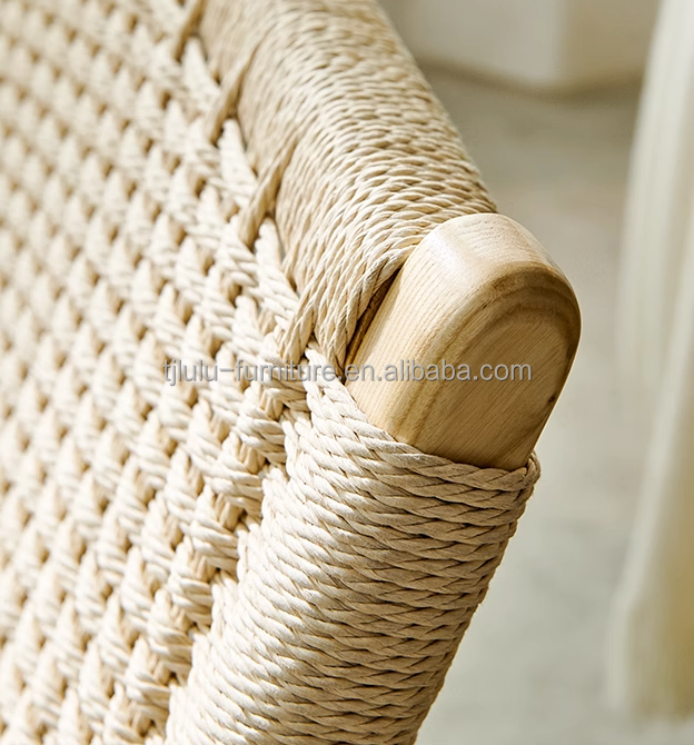 Hotel Living Room Furniture Nordic Style Solid Wood Leisure Chair with Woven Cord and Foldable Design