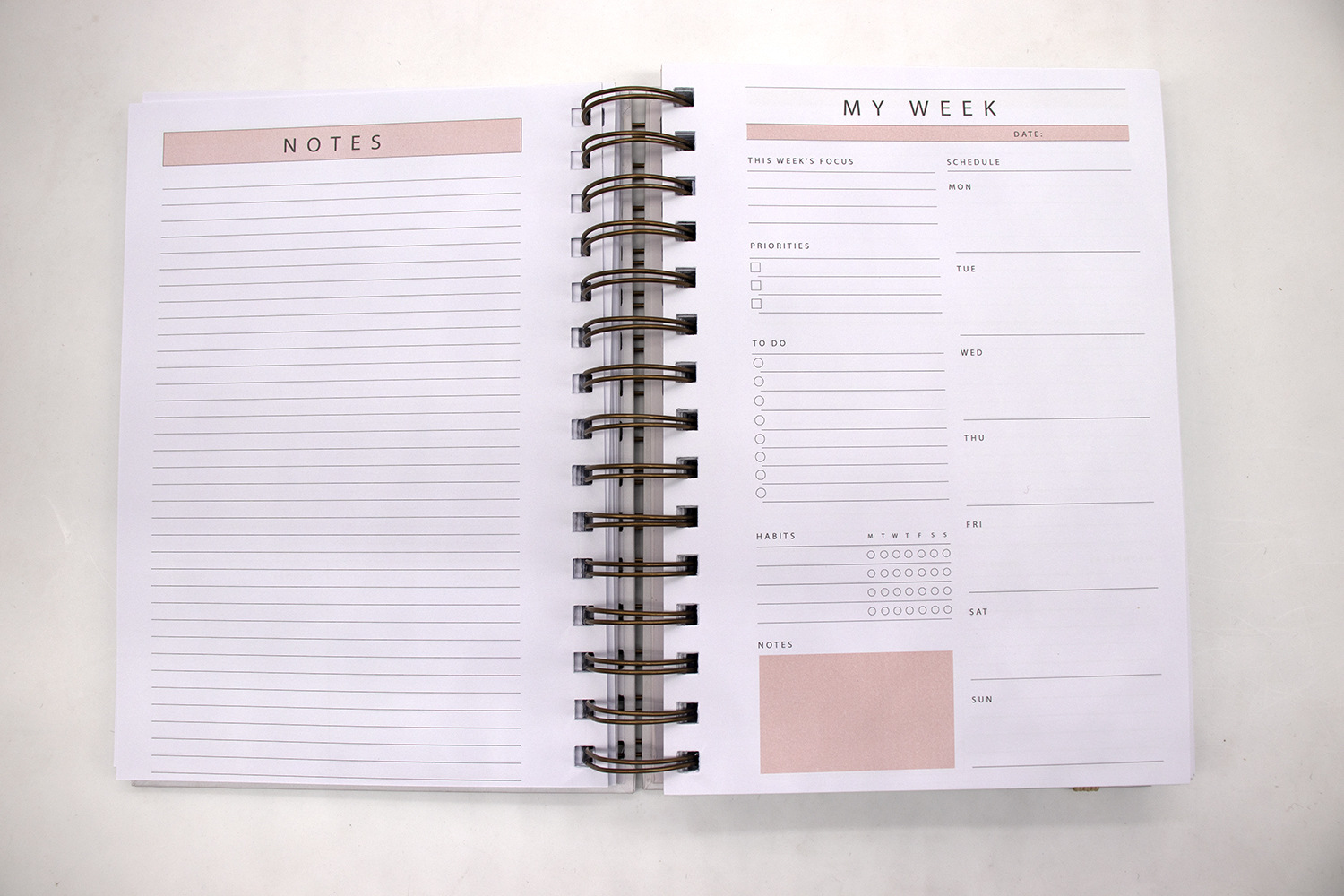 Paper Cover Custom Logo A5 Pink Spiral Weekly Monthly Manifestation Goal Diary Journal Planner Agenda Notebook
