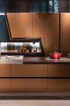 Rose Gold Modern Kitchen Cabinet With Geometric Lines And Stainless Steel