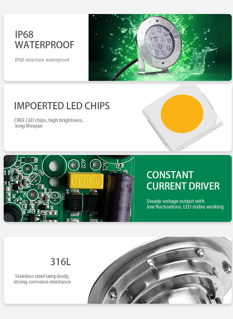 DC 24V 9W DMX512 Pin Type Bulb Waterproof IP68 SS316L Material RGB Switch Control