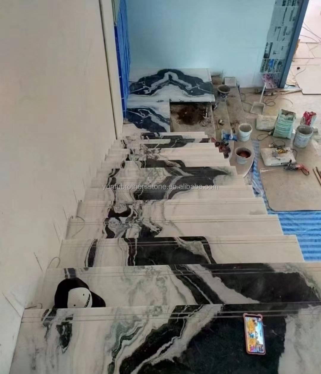 Custom Luxury Panda White Marble Stairs Natural Stone for Straight Staircase Design