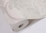 Creamy White Living Room Wallpaper with Embossed Symmetrical Floral Pattern