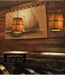 Bedroom Retro Wooden CRI 75 Wine Barrel Pendant Light