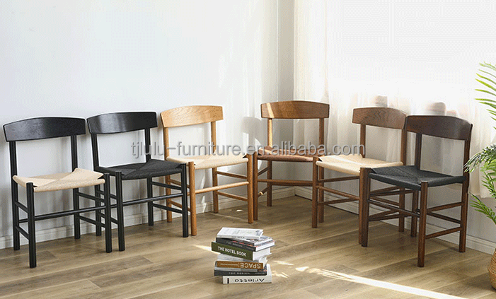 Dining Chair Best Customized Modern Style Oak Solid Wood Woven Cord Hotel Armrest Restaurant Chairs