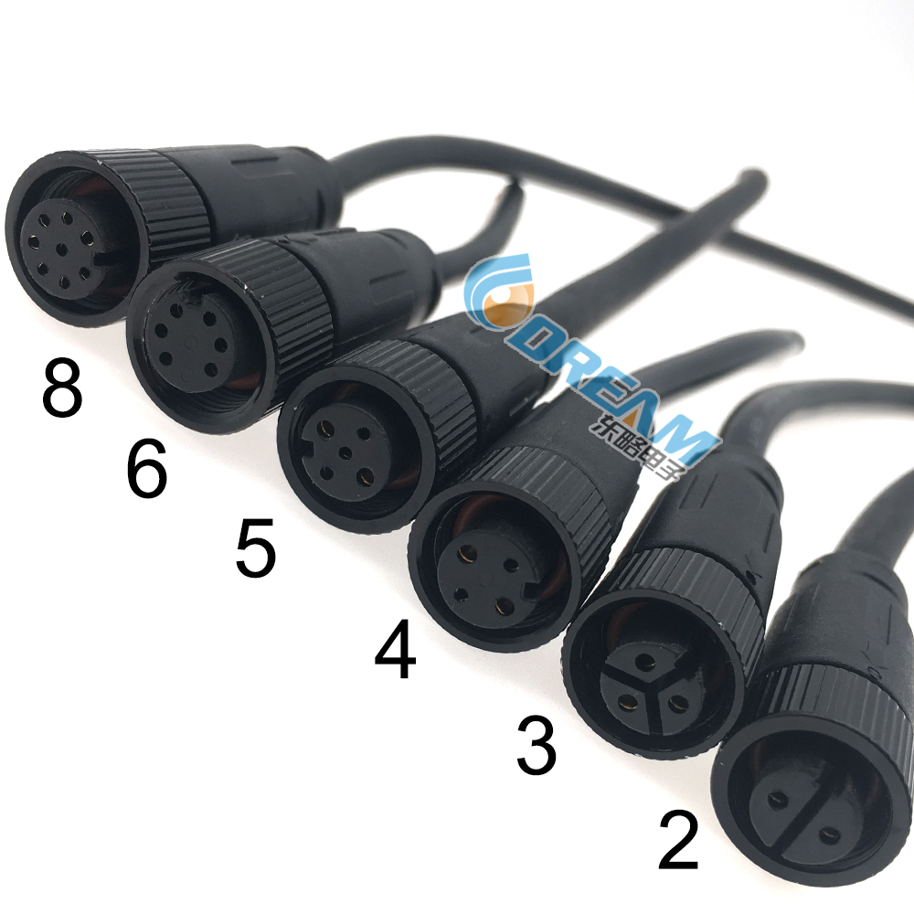 Factory LED Lighting Power Cable Wiring Lastic Waterproof Electrical Wiring CQC M12 IP68 Connector